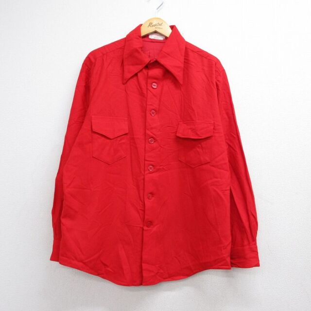 70s 長袖シャツ レッド メンズXL相当 | 古着
