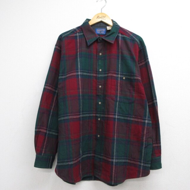 XL★古着 ペンドルトン PENDLETON 長袖 シャツ メンズ 90年代 90s 大きいサイズ ロング丈 ウール USA製 レッド チェック【spe】 26aug24