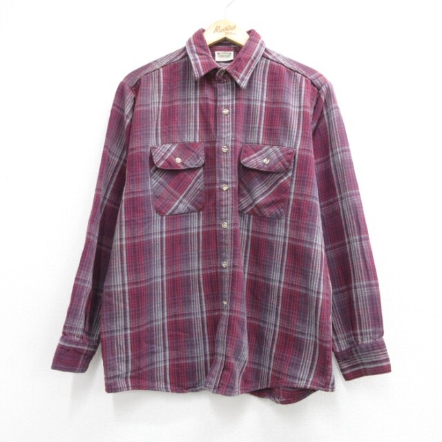 L★古着 FIVE BROTHER ファイブブラザー 長袖 シャツ メンズ 90年代 90s フランネル フラップポケット コットン チェック【spe】 26aug27