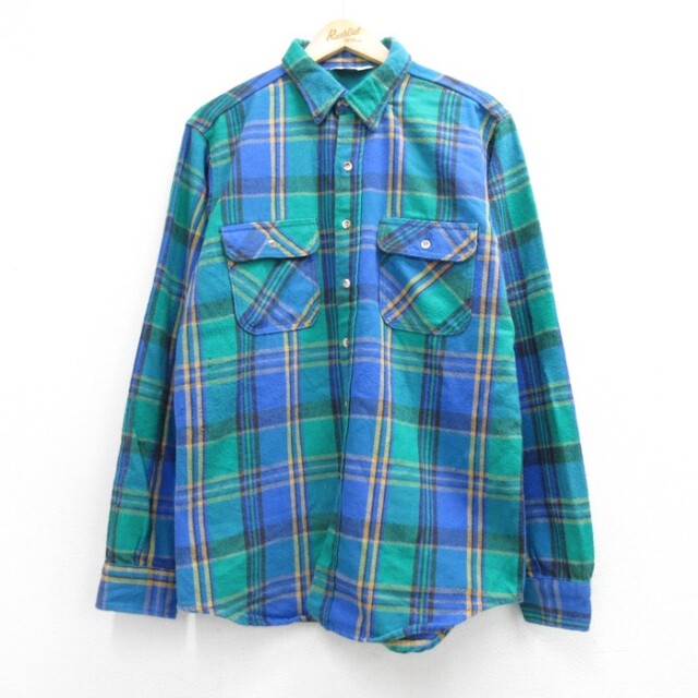 L★古着 ファイブブラザー 長袖 シャツ メンズ 80年代 80s フランネル フラップポケット コットン チェック USA製【spe】 26aug27