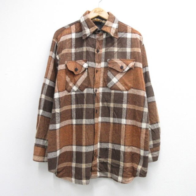 70s 長袖シャツ フラップポケット チェック メンズXL相当 | 古着
