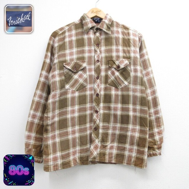 michael 80s 長袖シャツ フランネルチェック ブラウン メンズM相当 | 古着