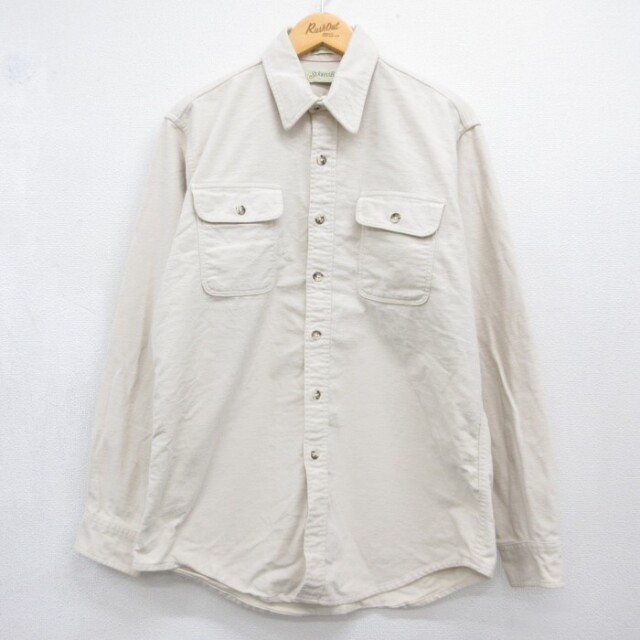 L★古着 セントジョンズベイ ST.JOHN'S BAY 長袖 シャツ メンズ 80年代 80s ヘビーフランネル シャモアクロス フラップポケット コットン USA製 ベージュ【spe】 26sep01