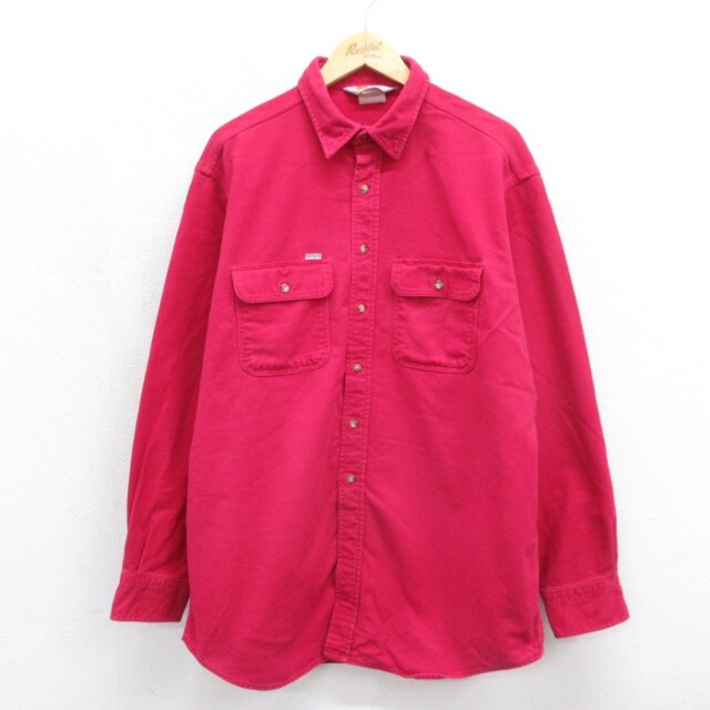 XL★古着 カーハート Carhartt 長袖 シャツ メンズ ヘビーフランネル フラップポケット ワーク コットン レッド【spe】 26sep04
