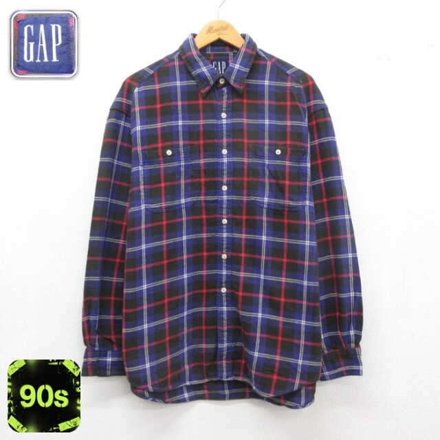 ギャップ 90s 長袖シャツ フランネル パープルチェック メンズXL相当 | 古着