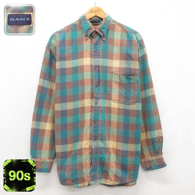 ブラウンチェ GANT 長袖 シャツ 90s フランネル コットン ボタンダウン チェック メンズXL相当 | 古着