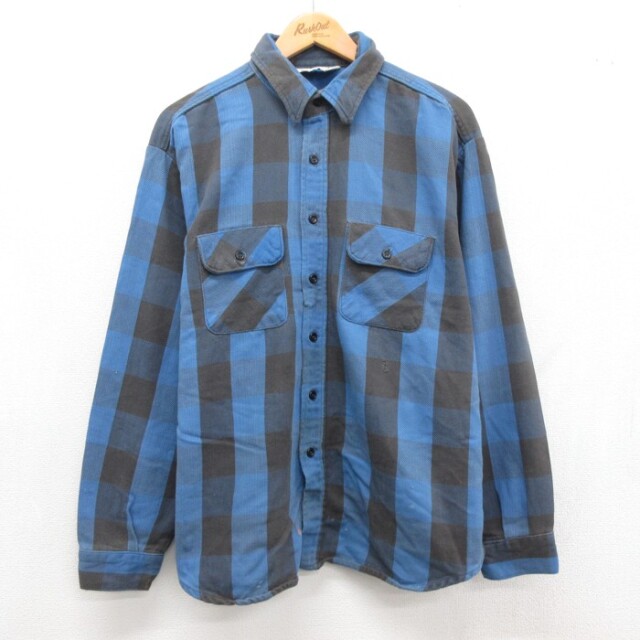 XL★古着 ファイブブラザー 長袖 シャツ メンズ 80年代 80s ヘビーフランネル フラップポケット バッファロー コットン チェック USA製【spe】 26sep08
