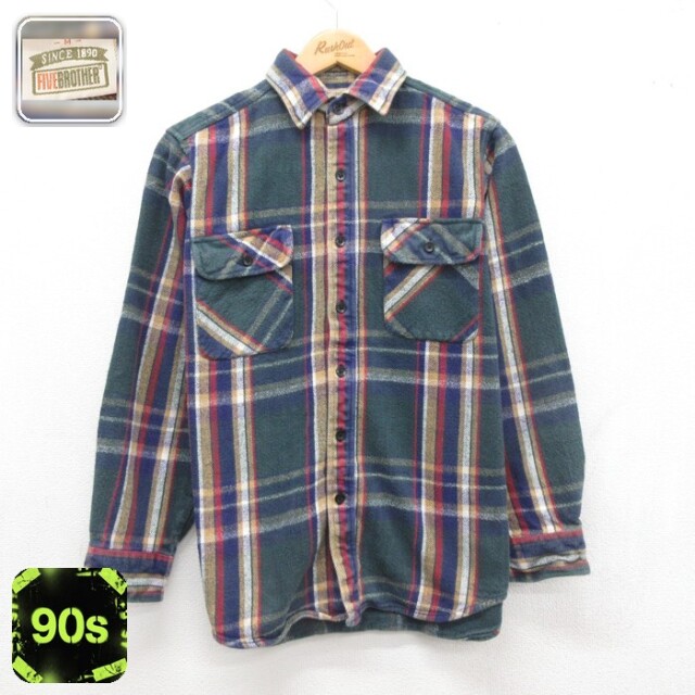 FIVEBROTHER 90s 長袖シャツ グリーンチェック メンズL相当 | 古着