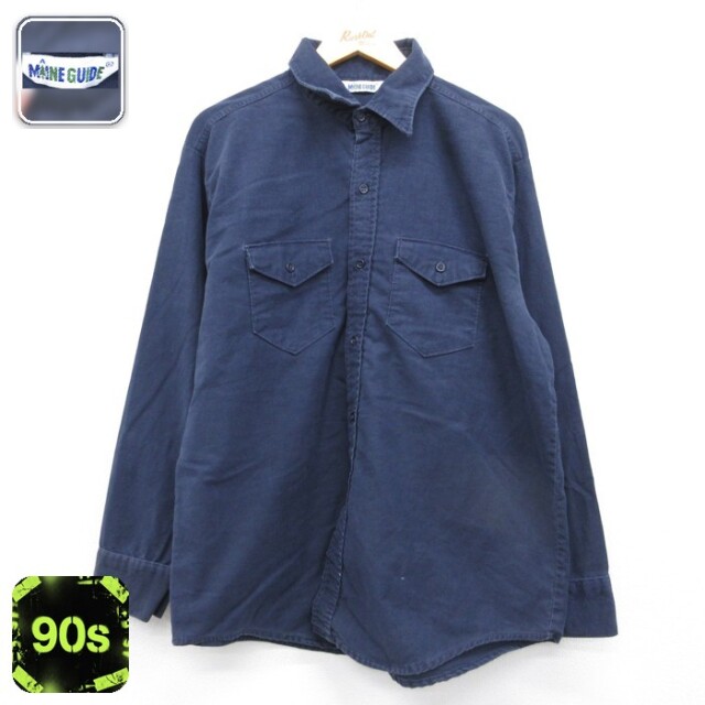 MAINE GUIDE 長袖 シャツ 90s フランネル フラップポケット コットン ネイビー メンズXL相当 | 古着