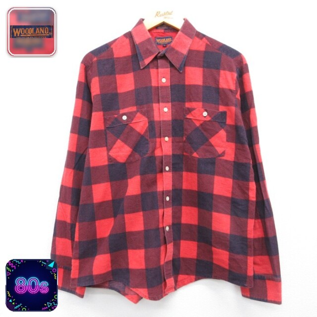 WOODLAND レッドチェ 長袖 シャツ 80s バッファロー フランネル チェック メンズL相当 | 古着