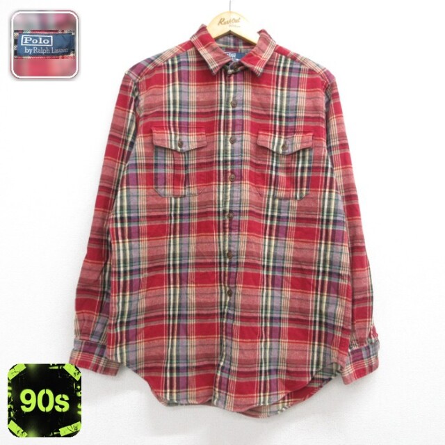 ラルフローレン 90s 長袖シャツ フランネル レッドチェック メンズL相当 | 古着
