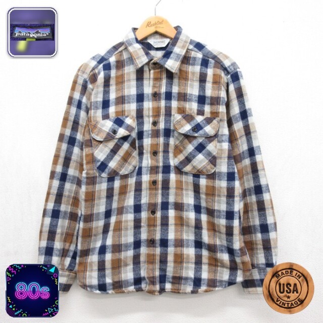 FIVE BROTHER 長袖 シャツ 80s ヘビー フランネル フラップポケット コットン USA製 ネイビー チェック メンズL相当 | 古着