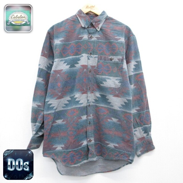 Cabelas 00s 長袖シャツ ネイティブ柄 グリーン メンズL相当 | 古着