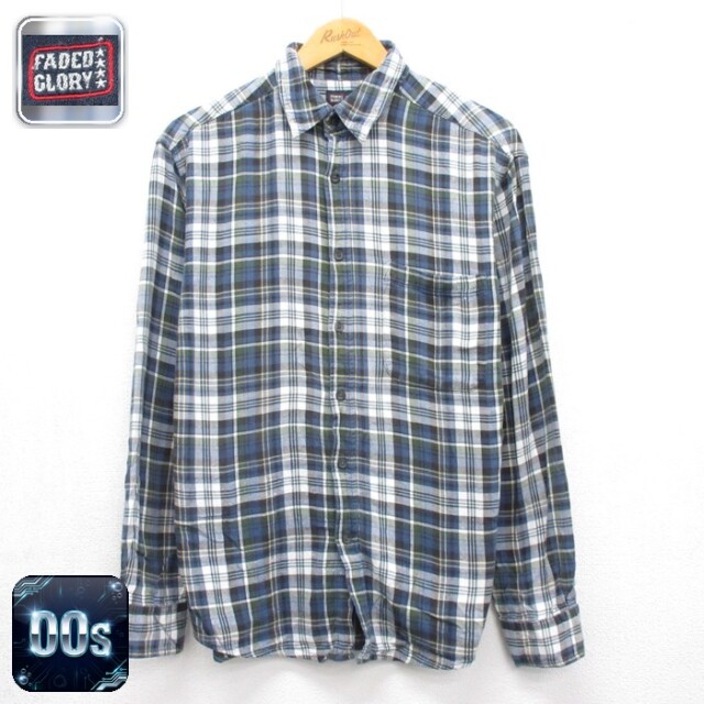 FADED GLORY 00s 長袖シャツ フランネル ネイビーチェック メンズL相当 | 古着