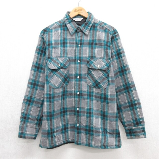 L★古着 FIVE BROTHER ファイブブラザー 長袖 シャツ メンズ 80年代 80s フランネル キルティング フラップポケット コットン チェック USA製【spe】 26sep18