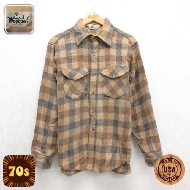 Woolrich 80s 長袖シャツ フラップポケット ベージュチェック メンズM相当 | 古着