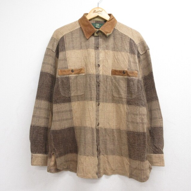 L★古着 オービス ORVIS 長袖 シャツ メンズ 90年代 90s フランネル フラップポケット コットン ベージュ チェック【spe】 26oct02