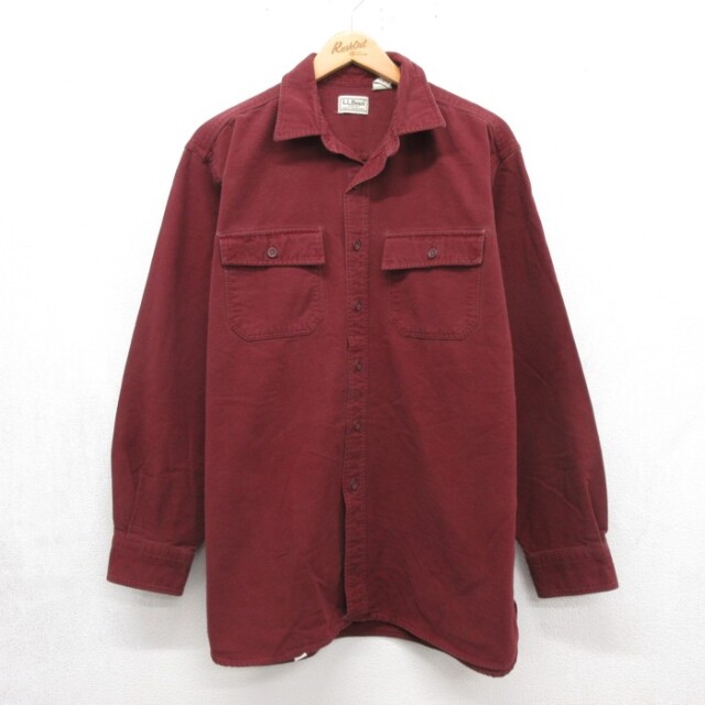 XL★古着 L.L.Bean エルエルビーン 長袖 シャツ メンズ 00年代 00s ヘビーフランネル フラップポケット コットン バーガンディ 26oct06