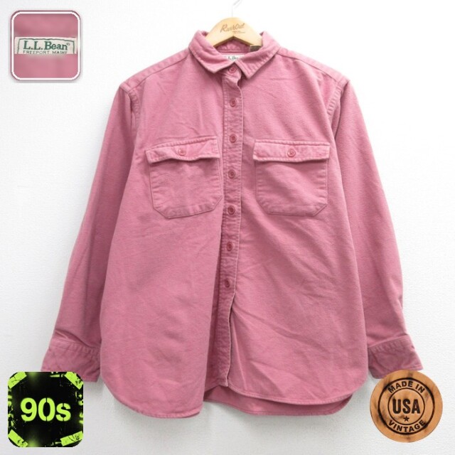 エルエルビーン 90s 長袖シャツ フランネル ピンク レディースXL相当 | 古着