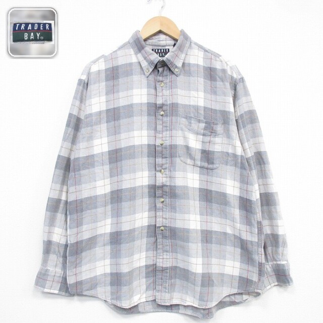 TRADER BAY 長袖フランネルシャツ チェック グレー XL | 古着