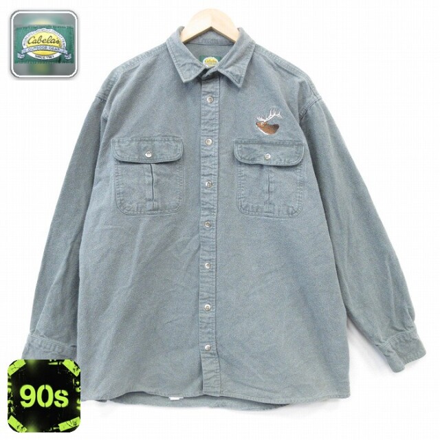 【50%OFF】カベラス 90s 長袖フランネルシャツ シカ グリーン XL | 古着