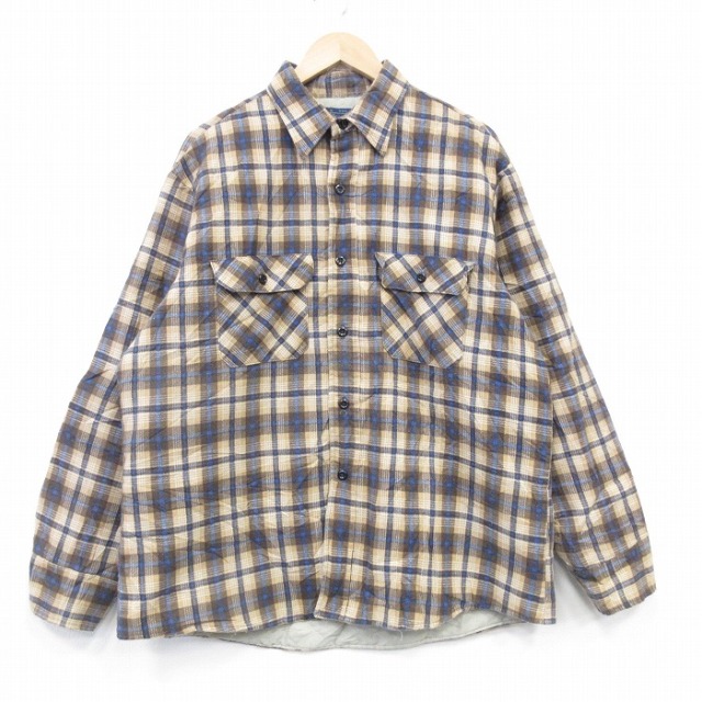 XL★古着 シアーズ 長袖 フランネル シャツ メンズ 80年代 80s 大きいサイズ USA製 濃ベージュ他 チェック【spe】 26feb07