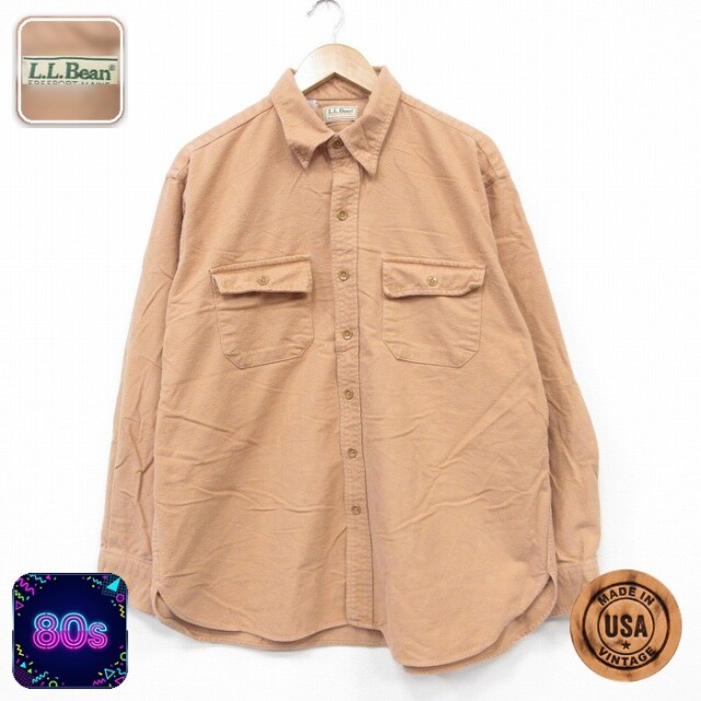 【50%OFF】エルエルビーン 80s 長袖フランネルシャツ シャモアクロス オレンジ XL | 古着