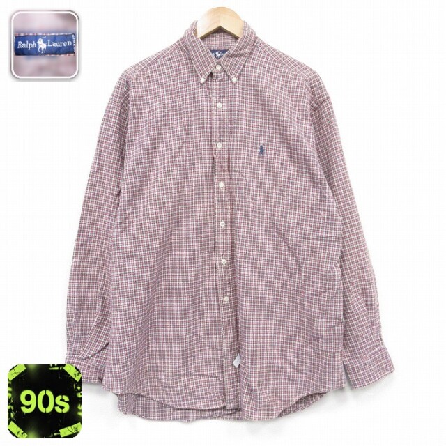 ラルフローレン 90s 長袖シャツ ワンポイントロゴ レッドチェック XL | 古着