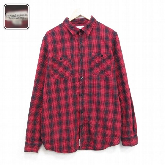 ラルフローレン 長袖フランネルシャツ オンブレチェック レッド XL | 古着