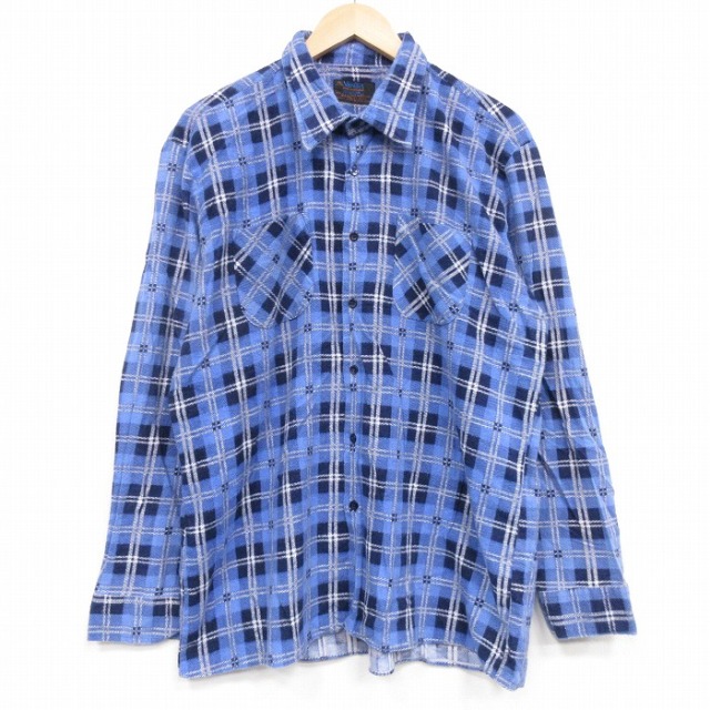 XL★古着 長袖 フランネル シャツ メンズ 80年代 80s 紺他 チェック 26mar10