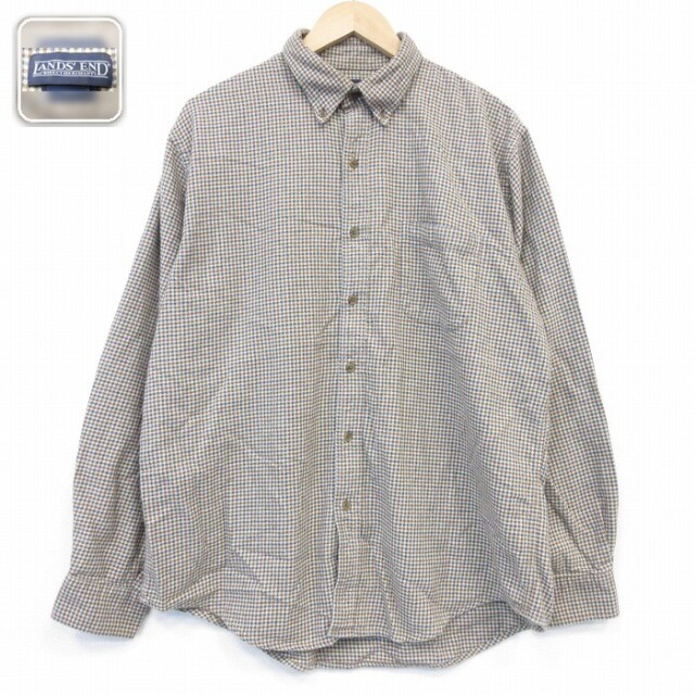 ランズエンド 長袖フランネルシャツ ベージュチェック XL | 古着