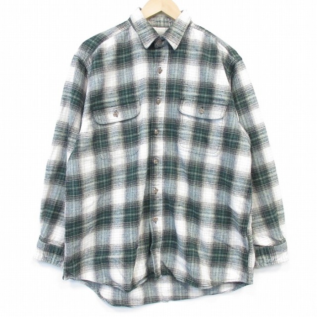 XL★古着 長袖 ヘビー フランネル シャツ メンズ 緑他 チェック 26mar10