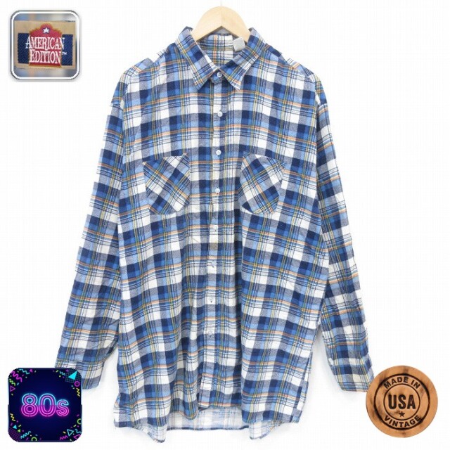 【20%OFF】80s 長袖フランネルシャツ ブルーチェック XL | 古着