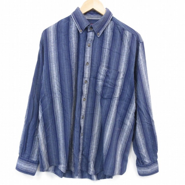 【20%OFF】アロー 00s 長袖フランネルシャツ ストライプ ネイビー XL | 古着