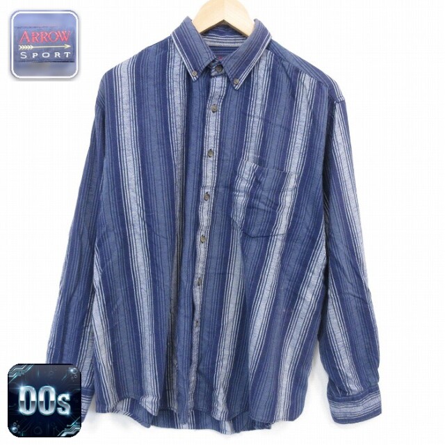 【20%OFF】アロー 00s 長袖フランネルシャツ ストライプ ネイビー XL | 古着