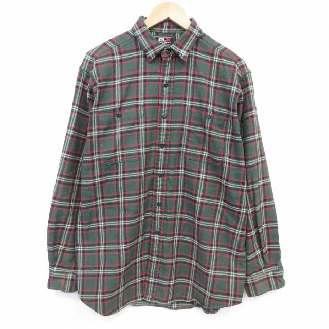 XL★古着 ポロスポーツ 長袖 ブランド フランネル シャツ メンズ コットン 濃緑他 チェック 26apr03