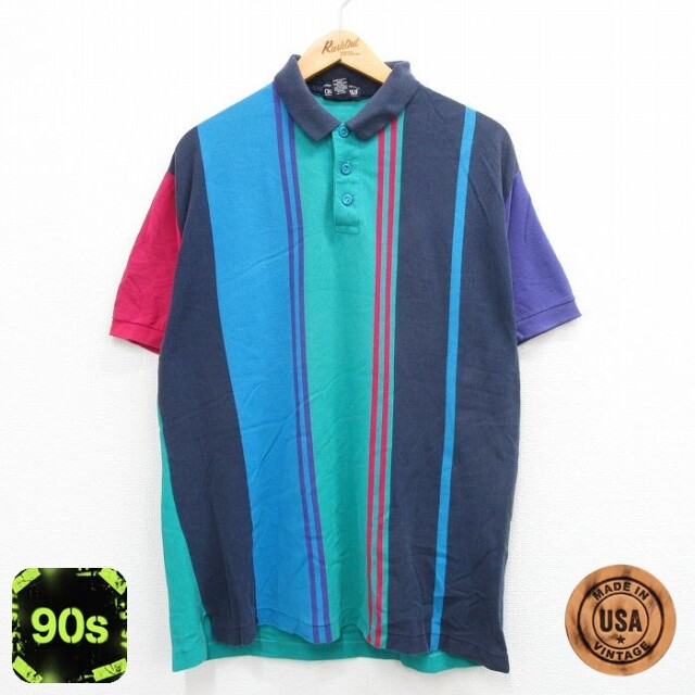 90s 半袖ポロシャツ ブルーグリーン XL | 古着