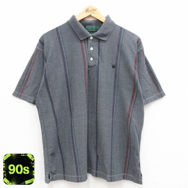 90s 半袖ポロシャツ ワンポイントロゴ グレー XL | 古着