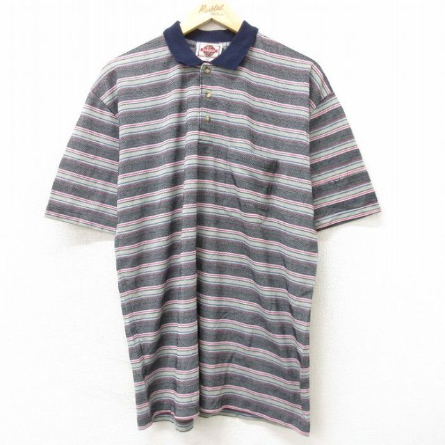 【50%OFF】00s 半袖ポロシャツ ネイビーボーダー XL | 古着