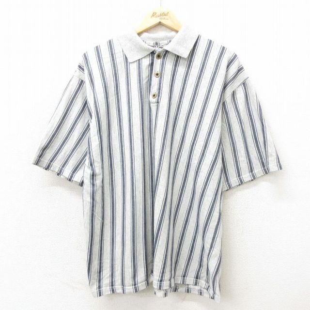 【50%OFF】90s 半袖ポロシャツ ストライプ グレー XL | 古着