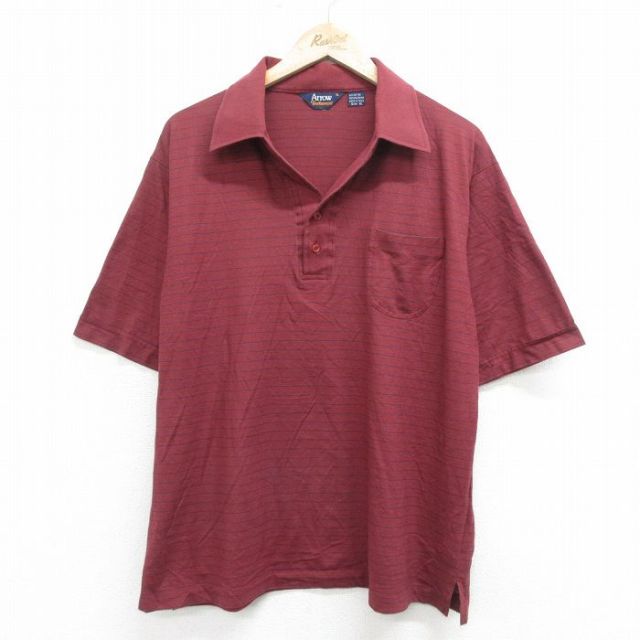 【50%OFF】アロー 80s 半袖ポロシャツ ボーダー バーガンディ XL | 古着