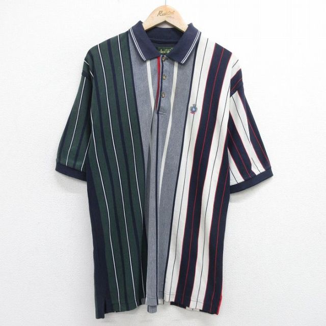 【50%OFF】90s 半袖ポロシャツ ストライプ グリーン XL | 古着