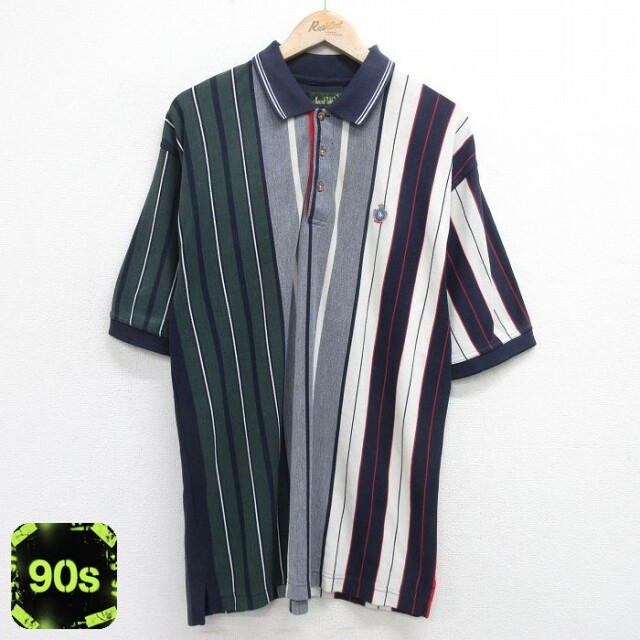 90s 半袖ポロシャツ ストライプ グリーン XL | 古着