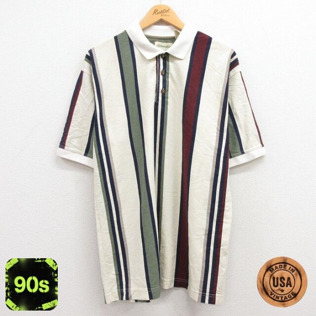 セントジョンズベイ 90s 半袖ポロシャツ ストライプ ベージュ XL | 古着