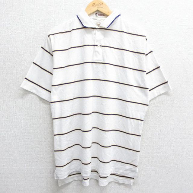 【50%OFF】00s 半袖ポロシャツ ホワイトボーダー XL | 古着