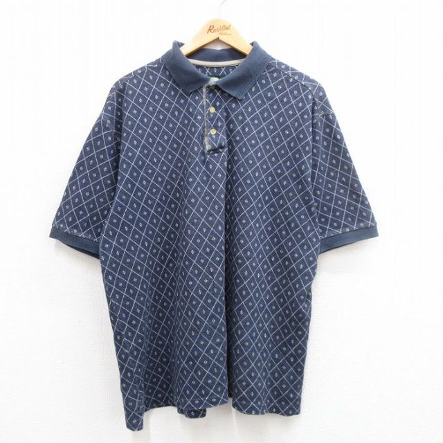 【50%OFF】カタリナ 00s 半袖ポロシャツ 総柄 ネイビー XL | 古着