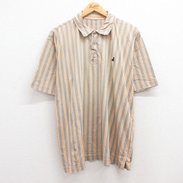 【50%OFF】半袖ポロシャツ カーキストライプ XL | 古着