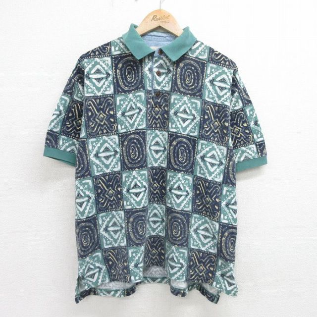 セントジョンズベイ 90s 半袖ポロシャツ 総柄 グリーン XL | 古着