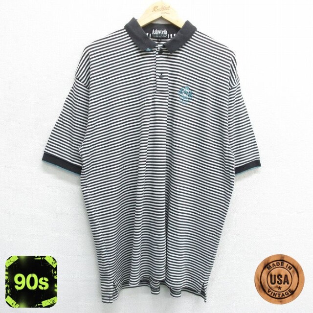 バミューダ 90s 半袖ポロシャツ ボーダー ブラック XL | 古着