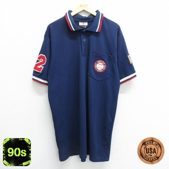 【50%OFF】90s 半袖ポロシャツ 星条旗 ネイビー XL | 古着